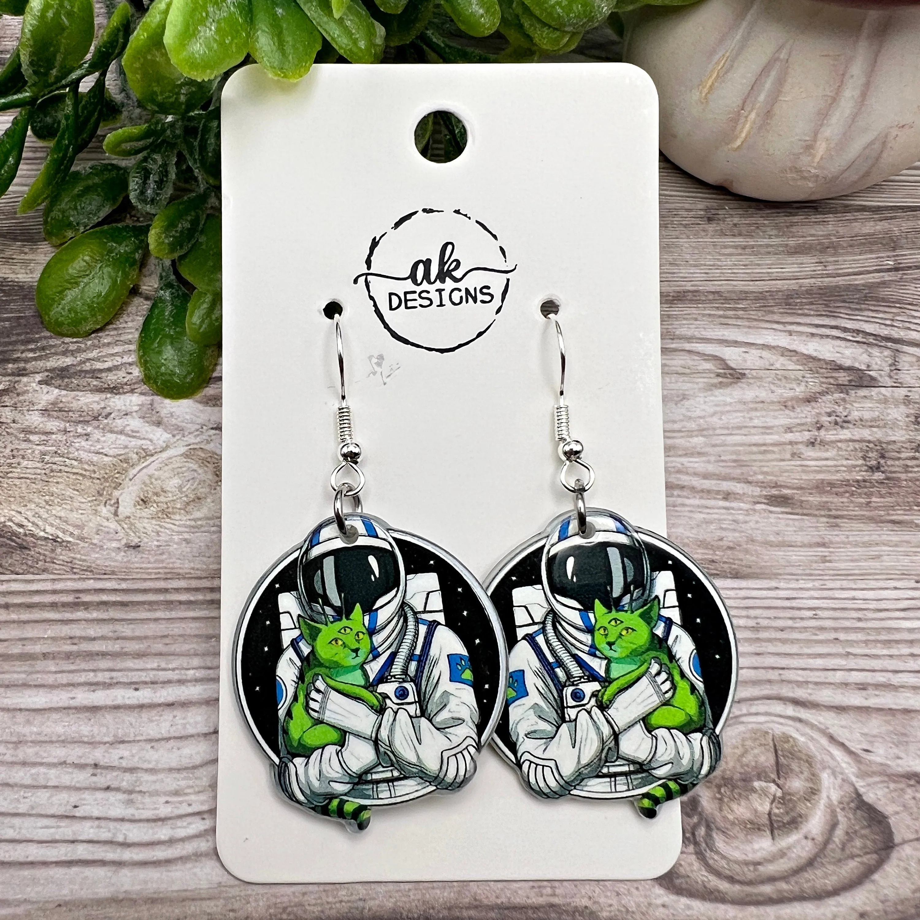 Astronaut Dinosaur Alien Cat Space Theme  Earrings