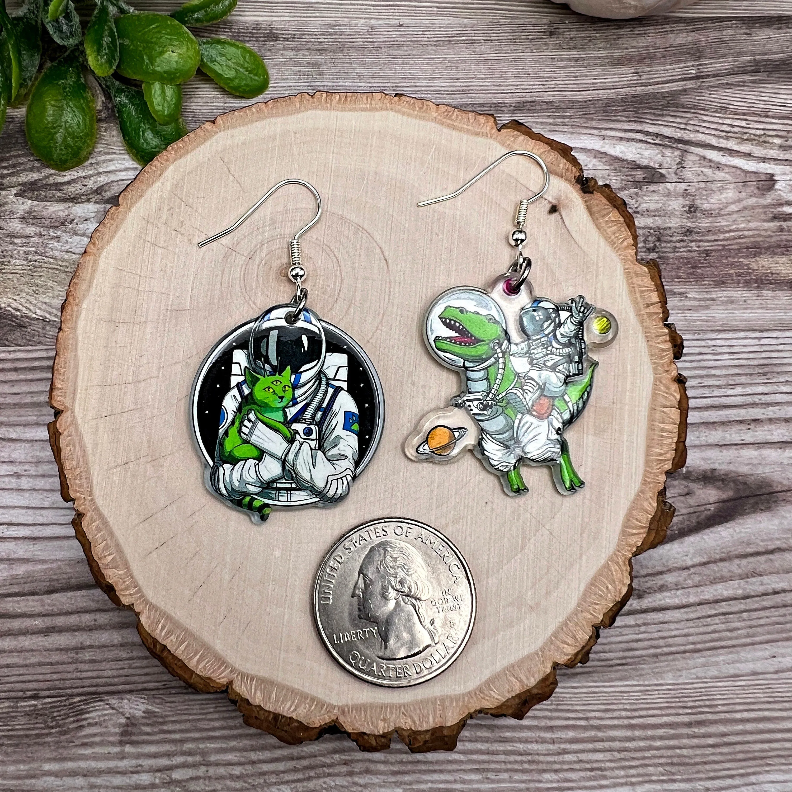 Astronaut Dinosaur Alien Cat Space Theme  Earrings