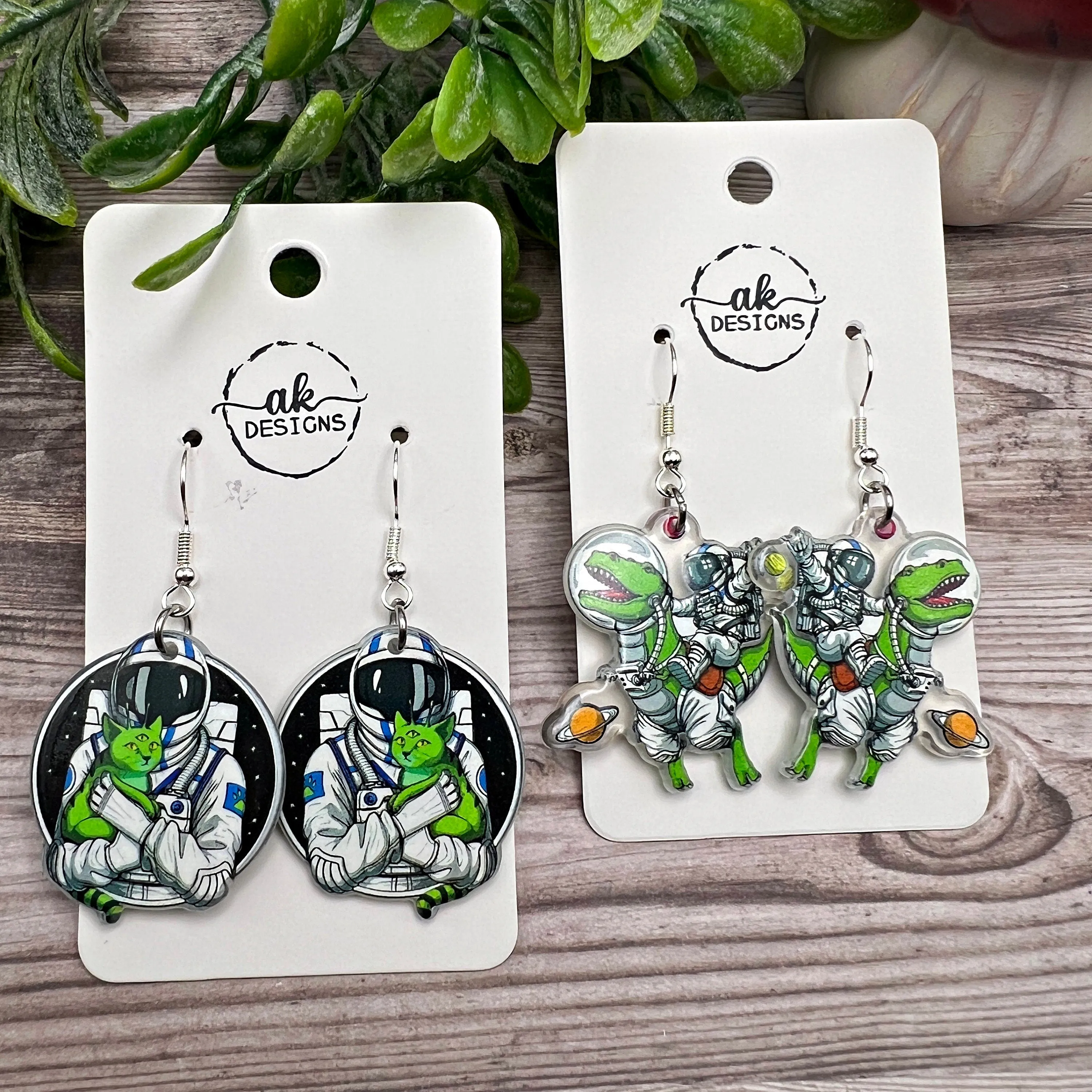 Astronaut Dinosaur Alien Cat Space Theme  Earrings