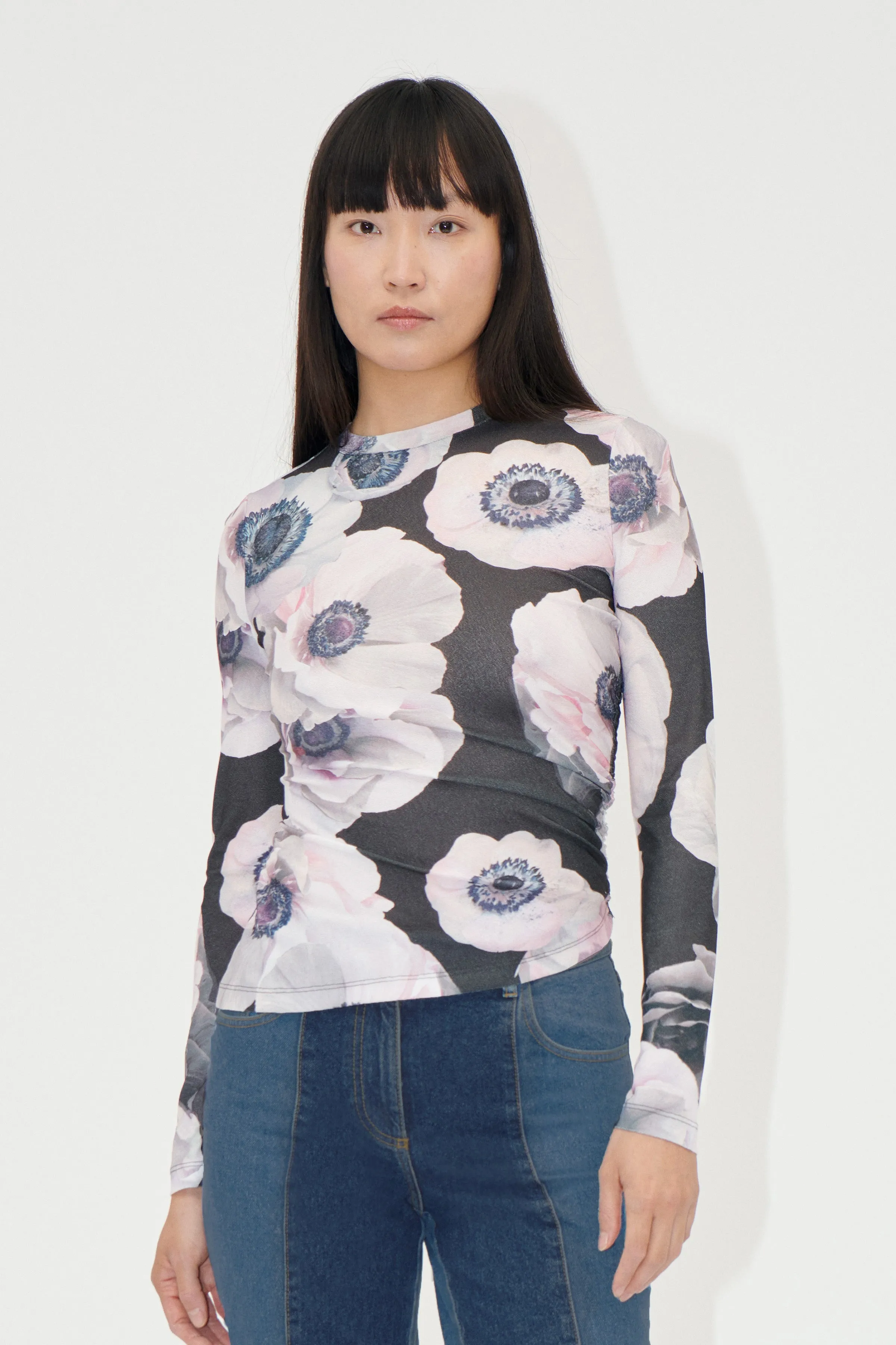 Asymmetric Long Sleeve Top - Nostalgic Anemone