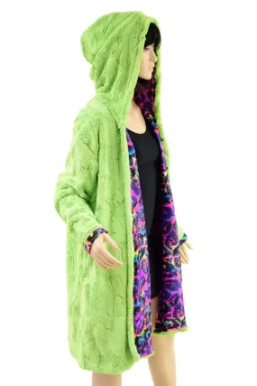 Avocado Minky and Rainbow Leopard Reversible A Line Coat