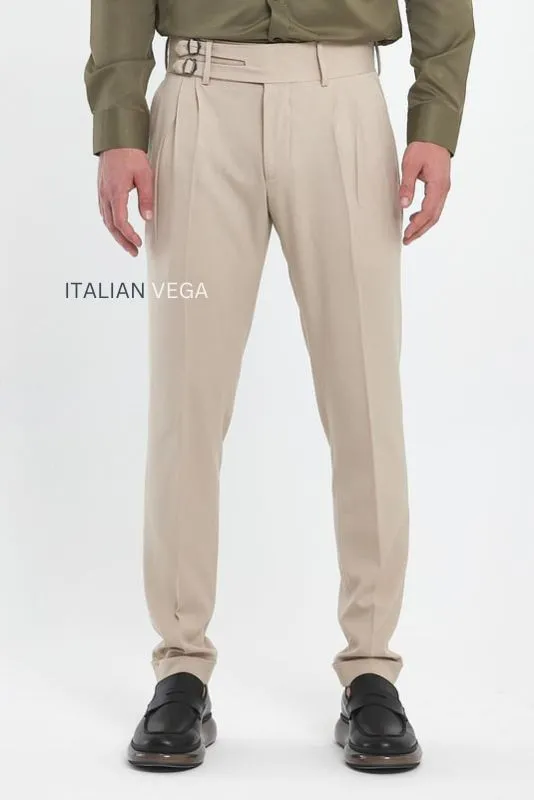 Beige Double Buckle Gurkha Pants