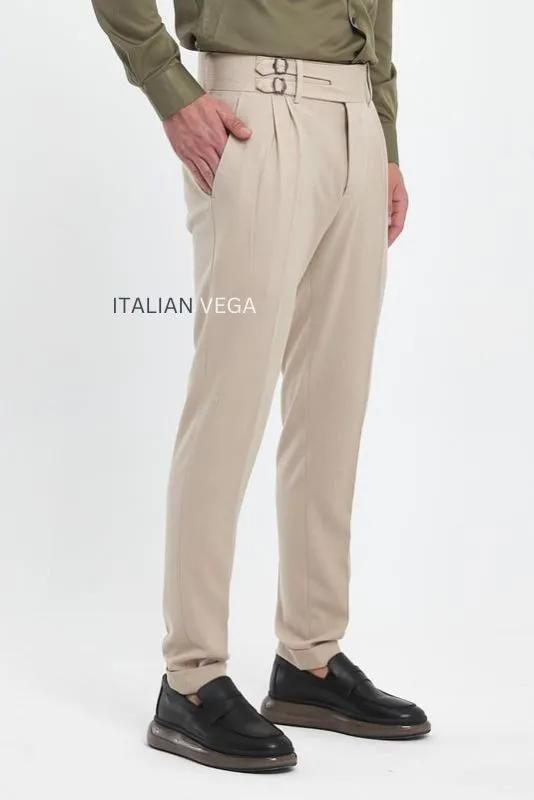 Beige Double Buckle Gurkha Pants