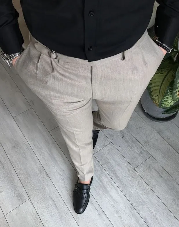 Beige Double Buckle Gurkha Pants