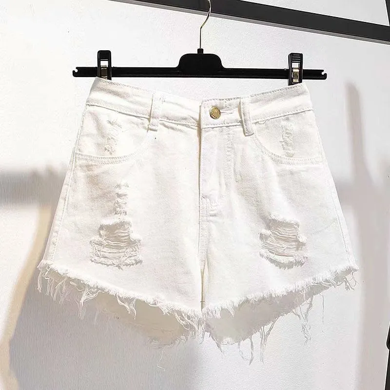 BerryBetty - Casual High Waist Denim Shorts Women Summer  Pocket Tassel Hole Ripped jeans Short Female Femme Short Pants Women