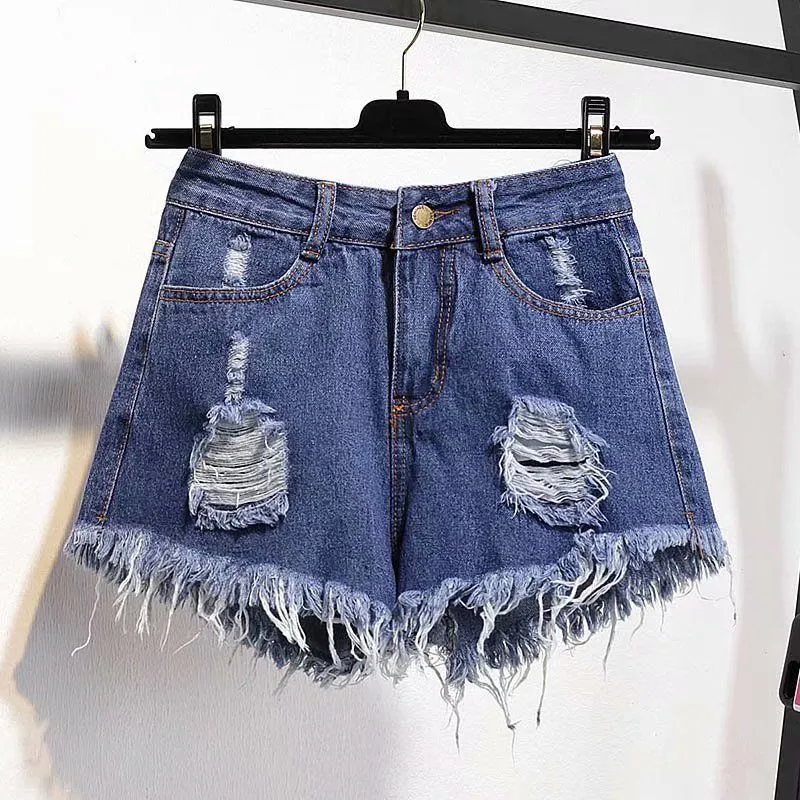 BerryBetty - Casual High Waist Denim Shorts Women Summer  Pocket Tassel Hole Ripped jeans Short Female Femme Short Pants Women