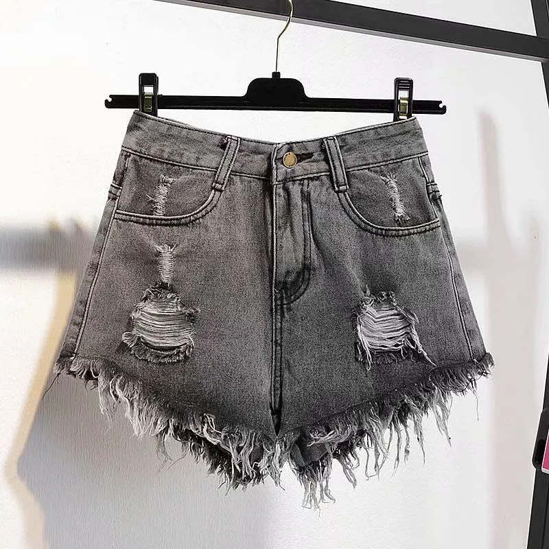 BerryBetty - Casual High Waist Denim Shorts Women Summer  Pocket Tassel Hole Ripped jeans Short Female Femme Short Pants Women