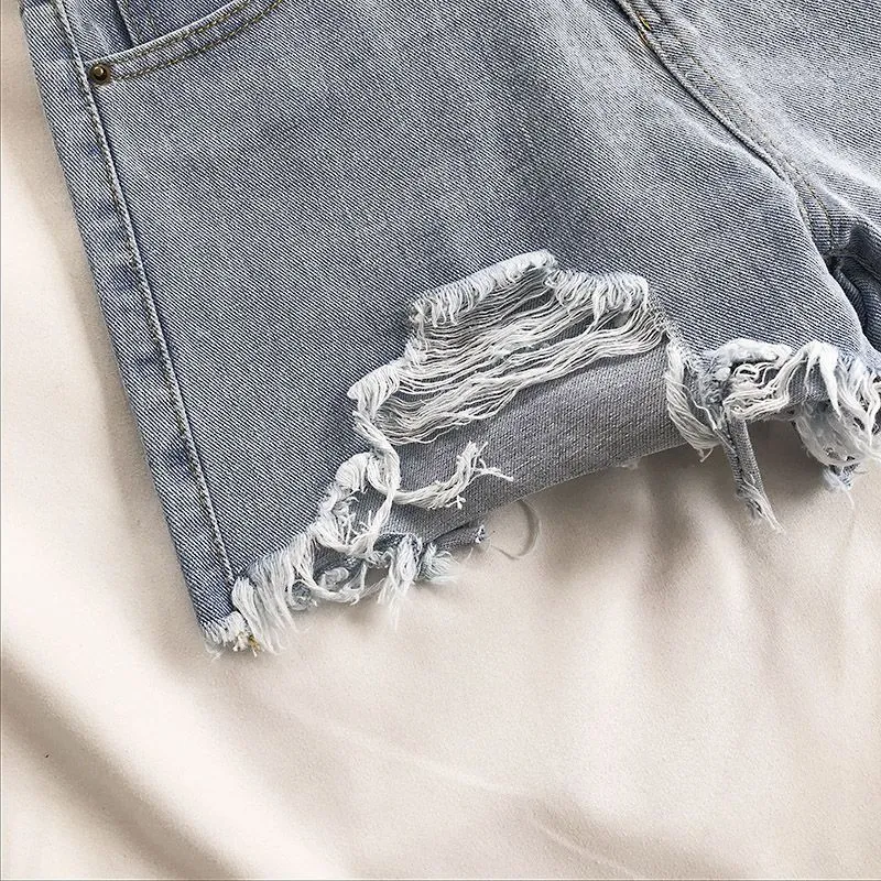 BerryBetty - Casual High Waist Denim Shorts Women Summer  Pocket Tassel Hole Ripped jeans Short Female Femme Short Pants Women