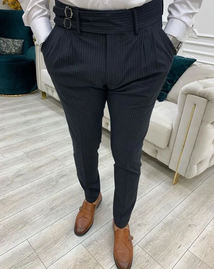 Black Striped Double Buckle Gurkha Pants by Italian Vega