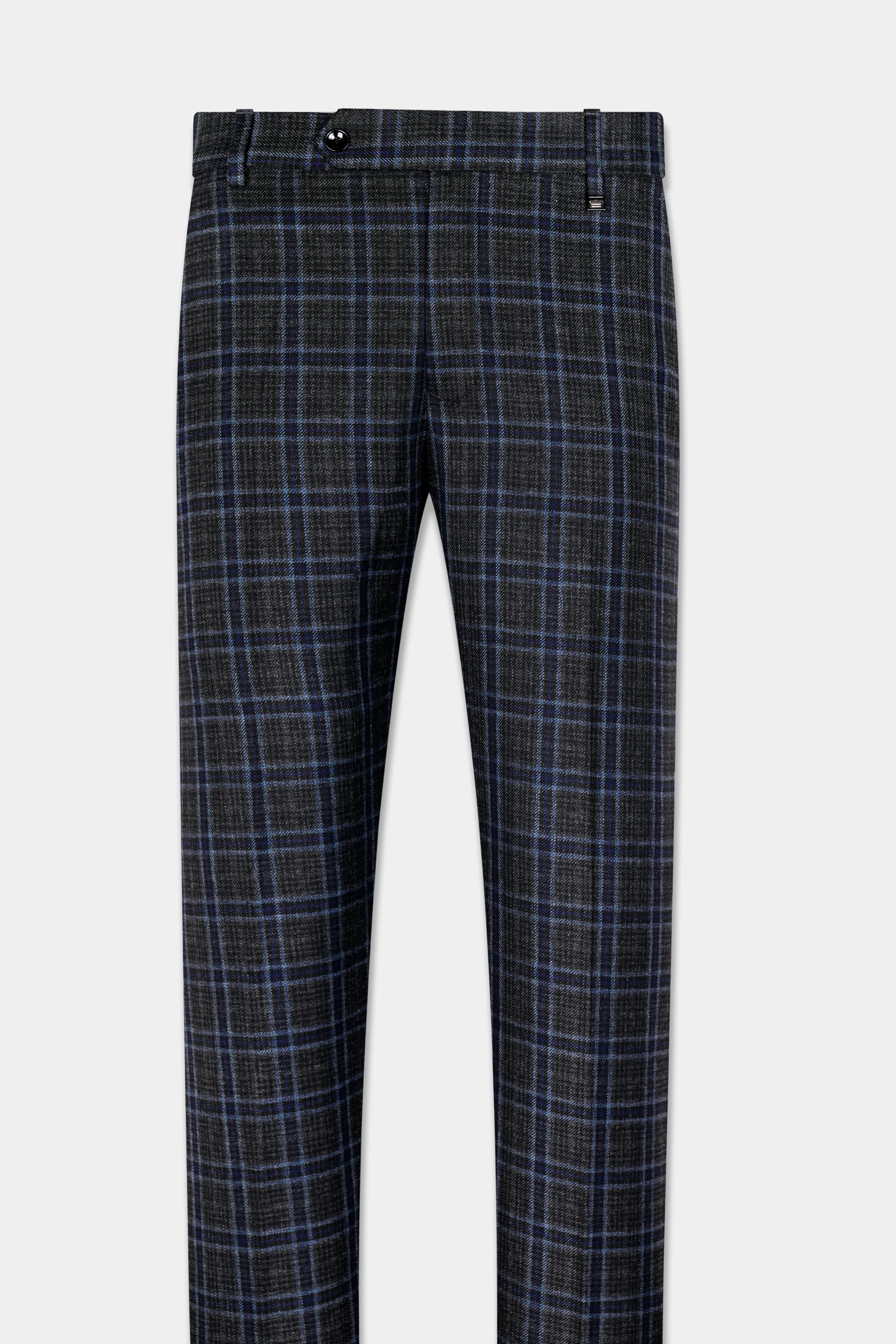 Bleached Black and Marine Blue Plaid Tweed Pant