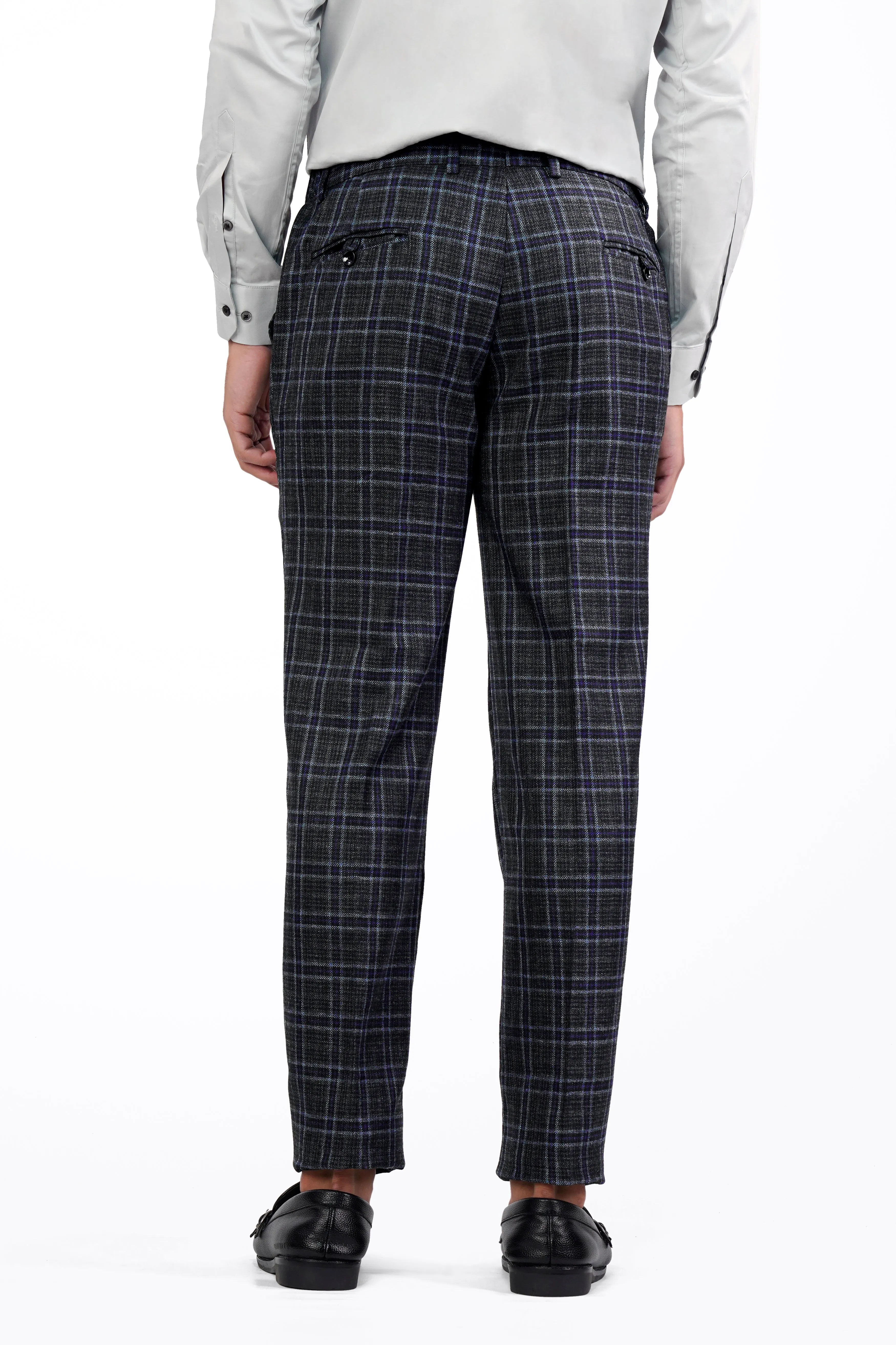 Bleached Black and Marine Blue Plaid Tweed Pant