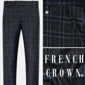 Bleached Black and Marine Blue Plaid Tweed Pant