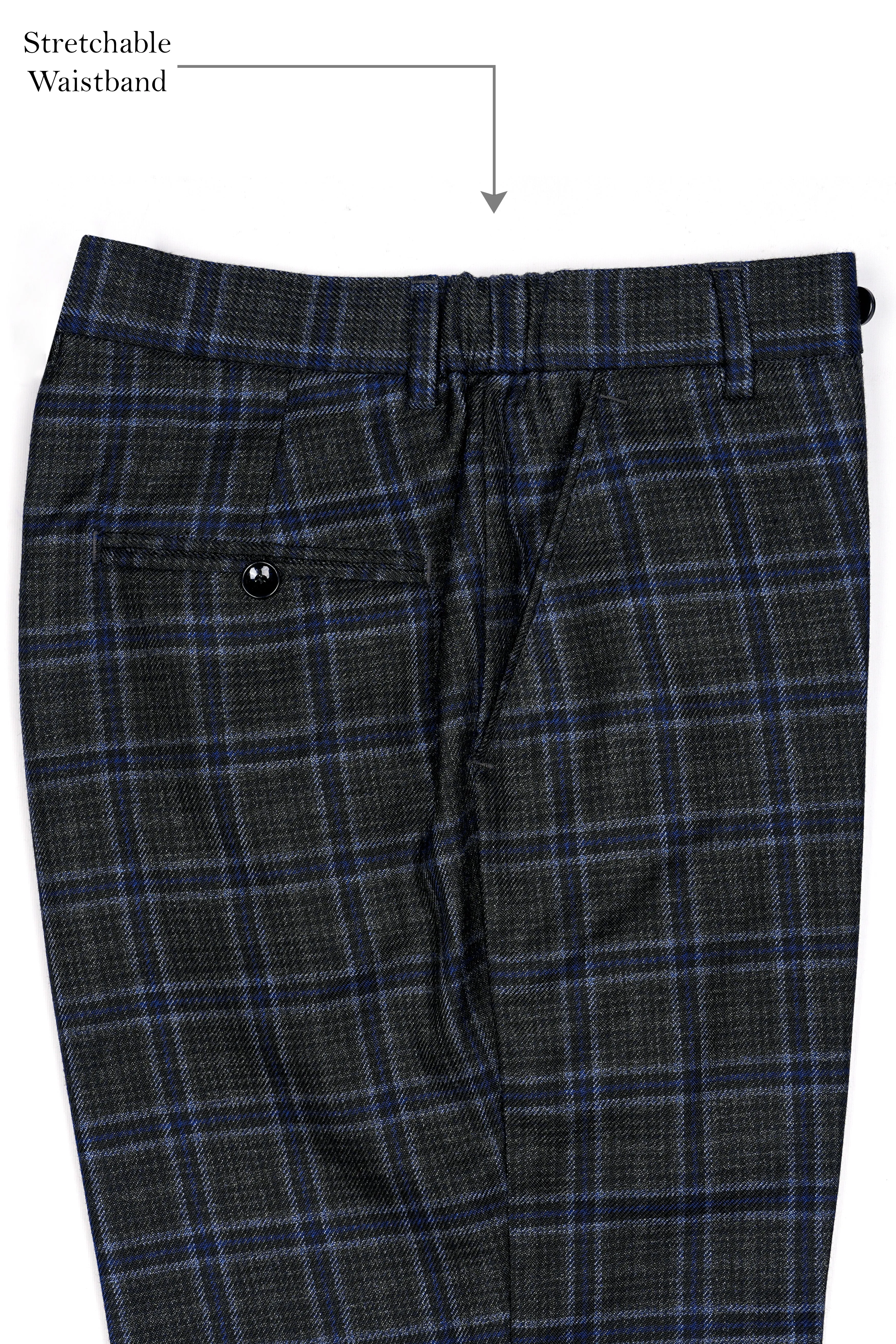 Bleached Black and Marine Blue Plaid Tweed Pant