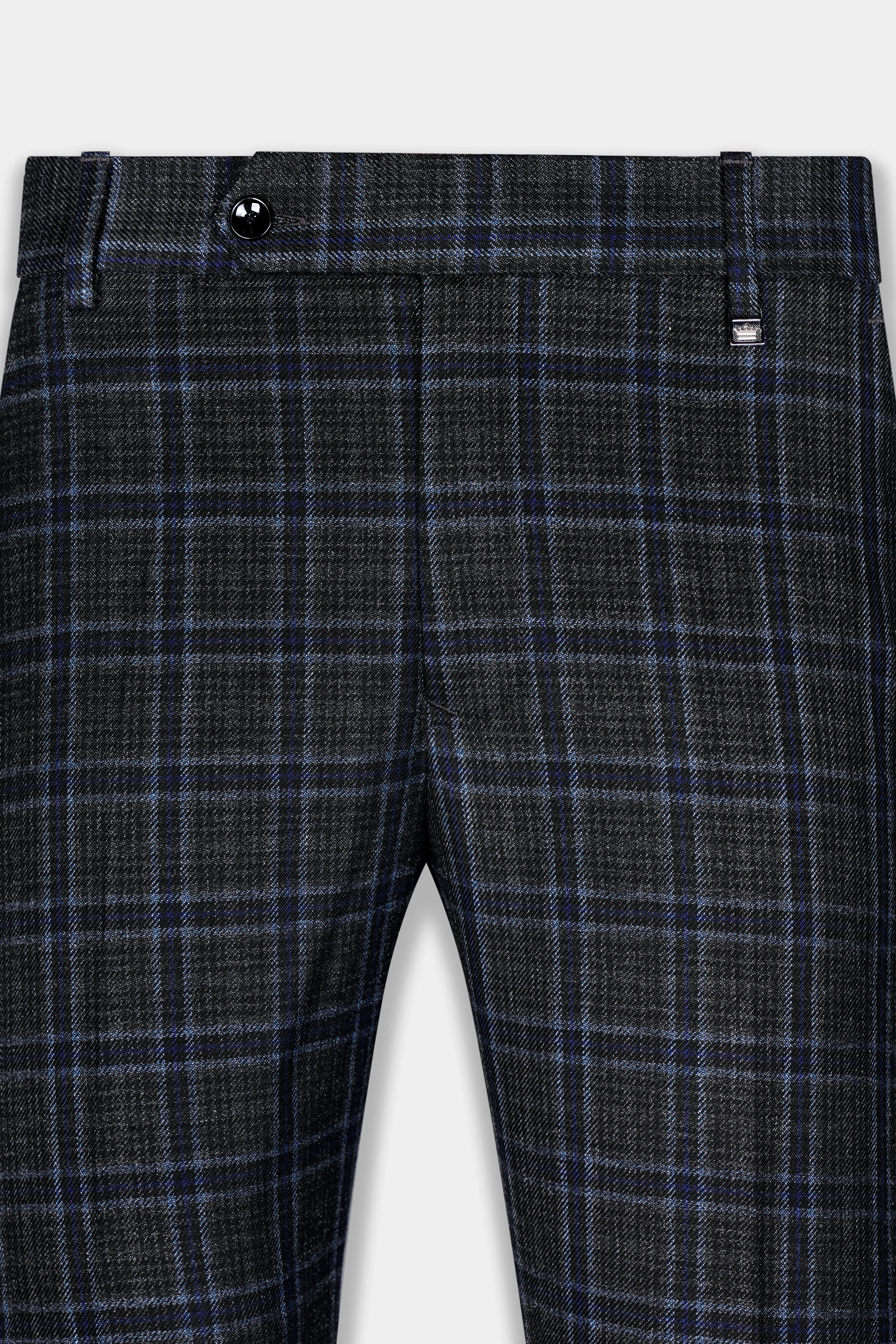 Bleached Black and Marine Blue Plaid Tweed Pant