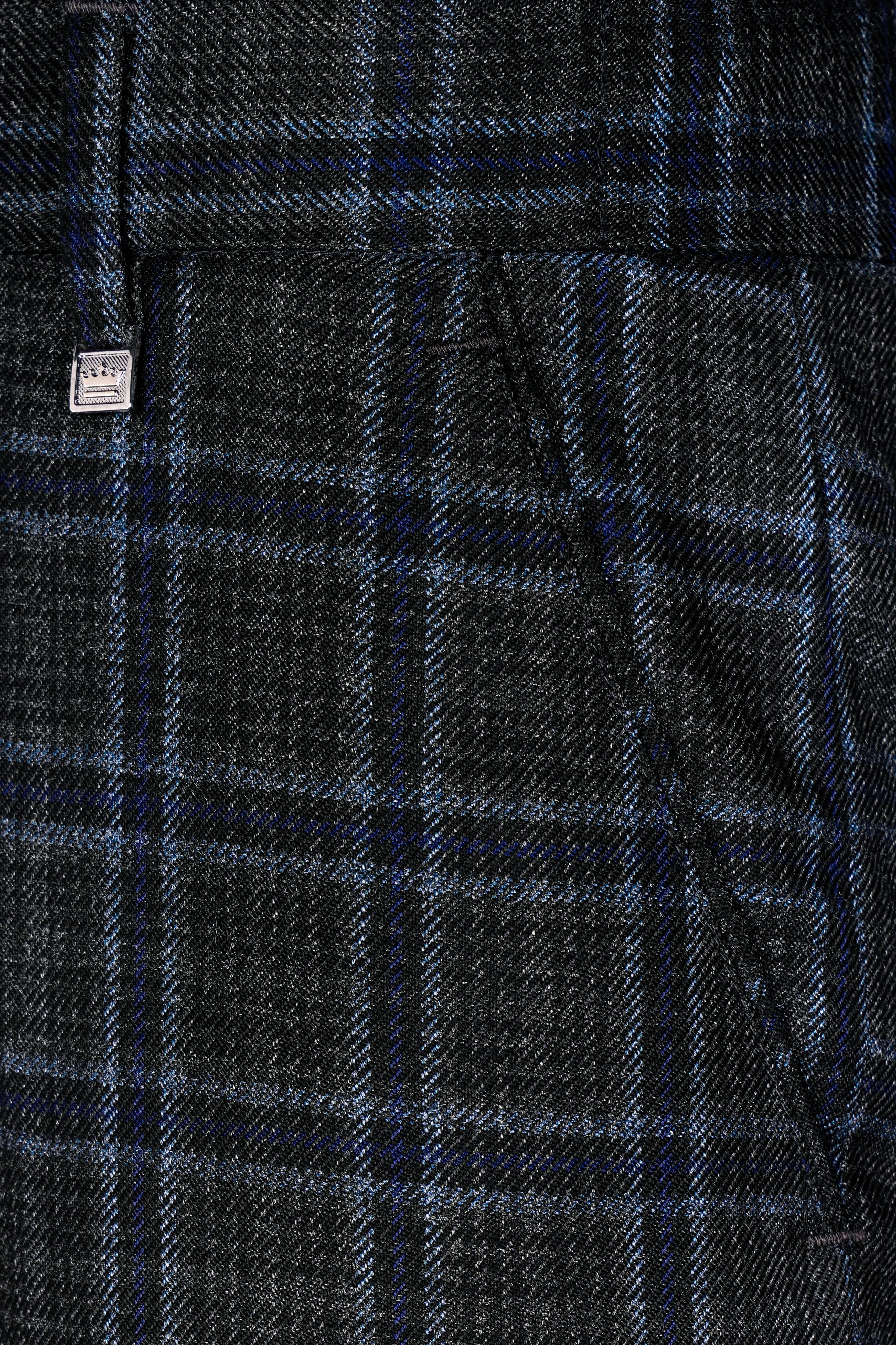 Bleached Black and Marine Blue Plaid Tweed Pant