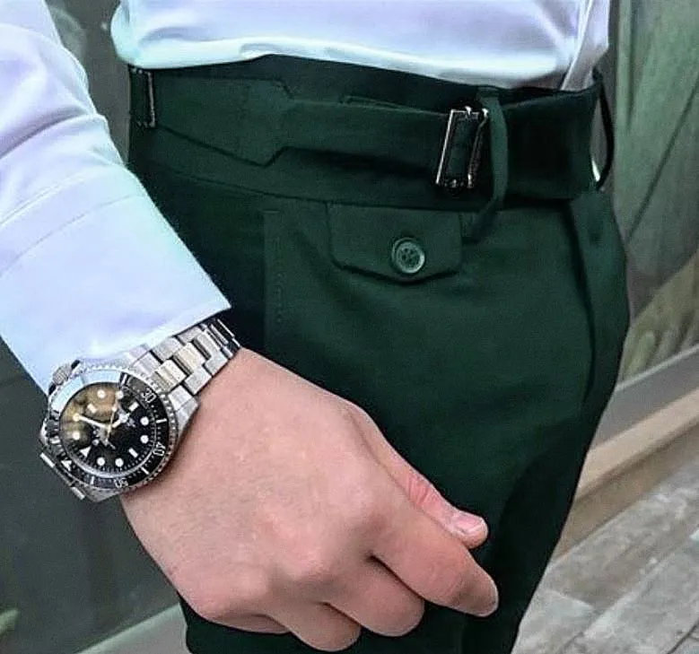 Bottle Green Single Buckle Formal Gurkha Pants by ITALIAN VEGA®