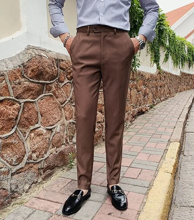 British Style Light Brown Men Formal Pants