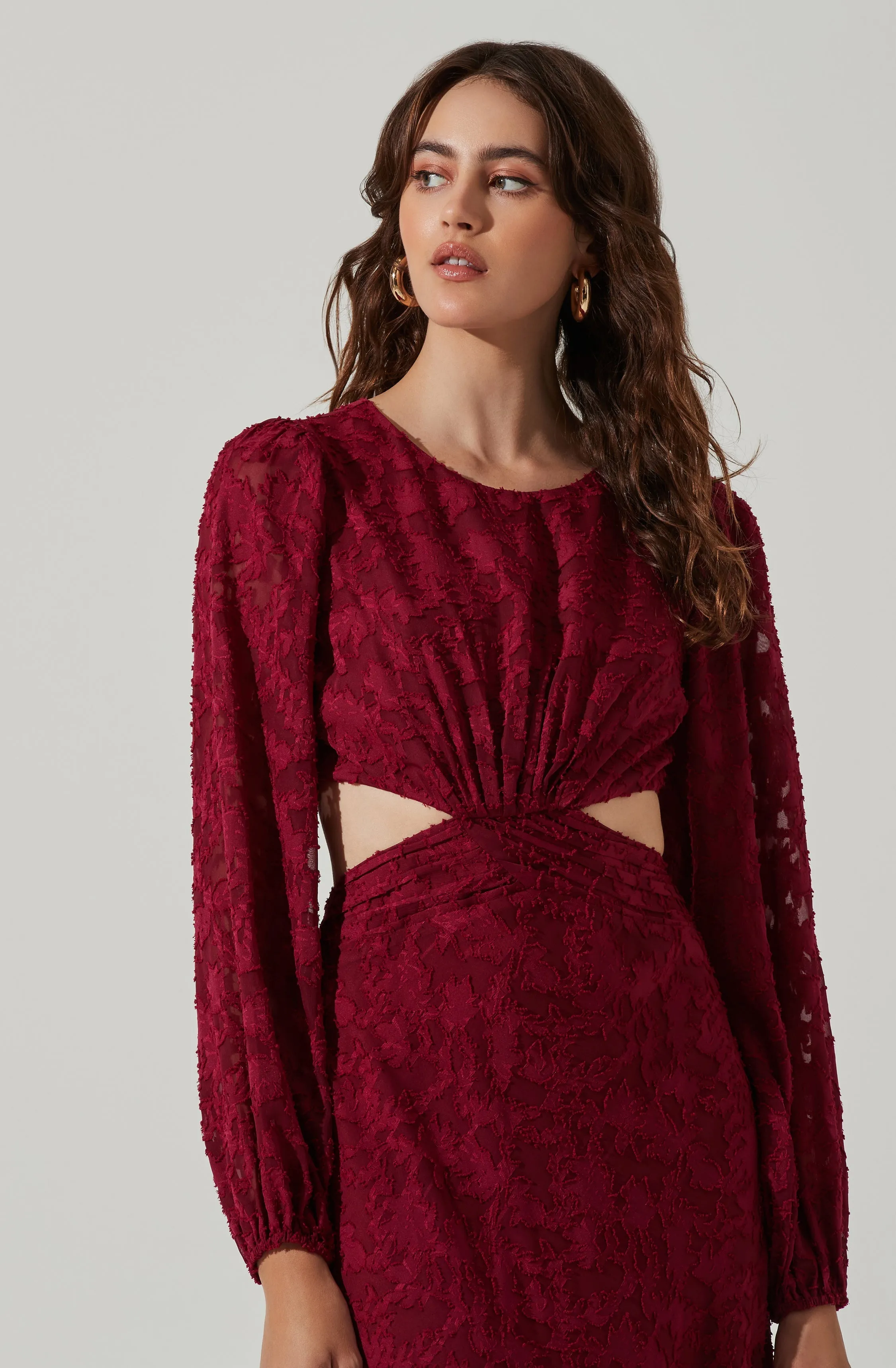 Burnout Long Sleeve Cutout Midi Dress