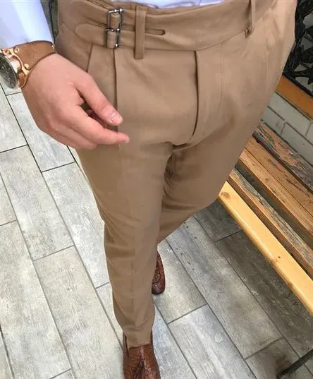 Camel Double Buckle Gurkha Pants