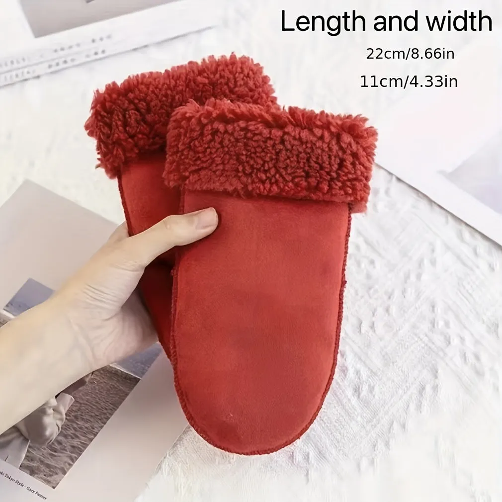 Casual Solid Color Mittens Plush Cuff Thickened Warm Gloves Winter Coldproof Riding Gloves