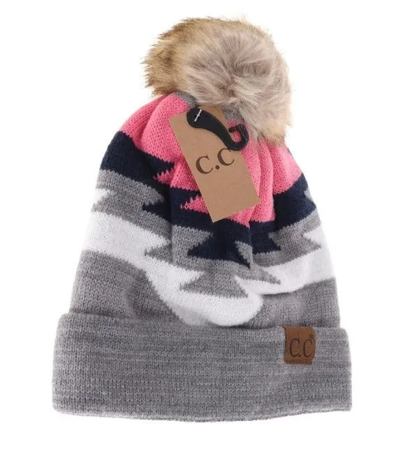 CC Beanie Aztec Pom Knit Cap