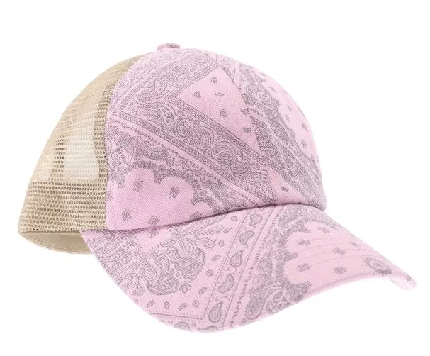 CC Beanie Crisscross High Ponytail Ladies Hat Paisley Meshback