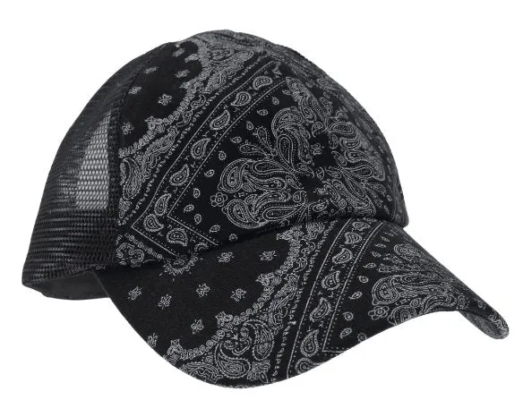 CC Beanie Crisscross High Ponytail Ladies Hat Paisley Meshback