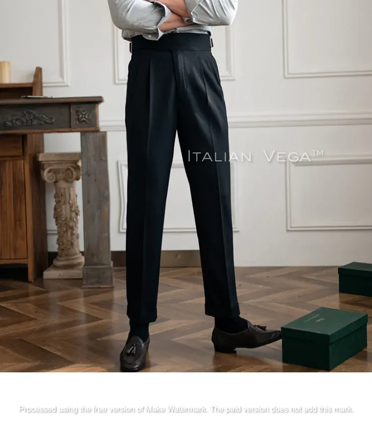 Charcoal Black Classic Buckle Gurkha Pants by Italian Vega®