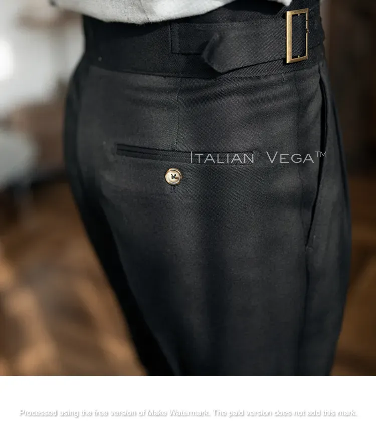 Charcoal Black Classic Buckle Gurkha Pants by Italian Vega®