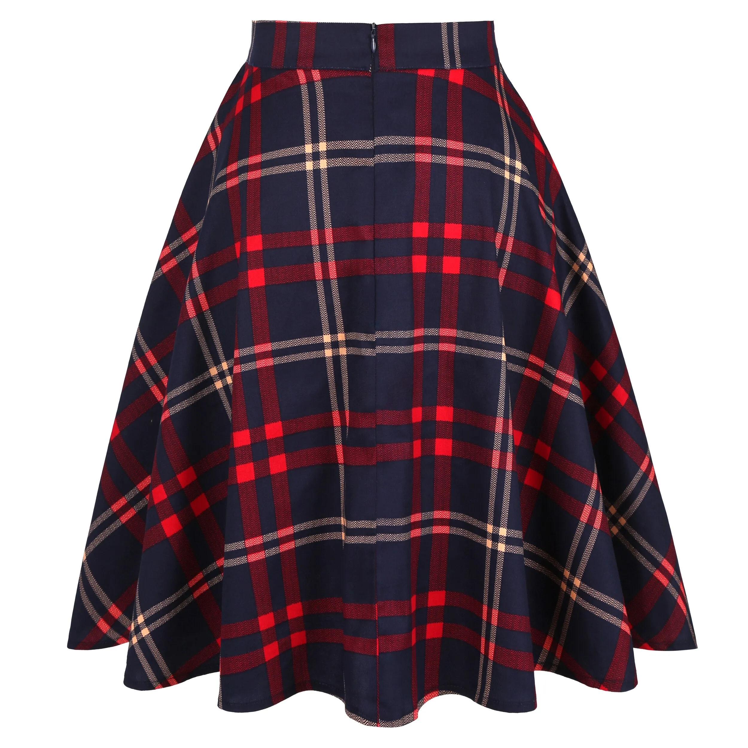 Checkered Cotton Womens Midi Skirts High Waist Pin Up Hepburn Retro Vintage Swing 50s 60s Rockabilly Plaid Jurken Skater 2021