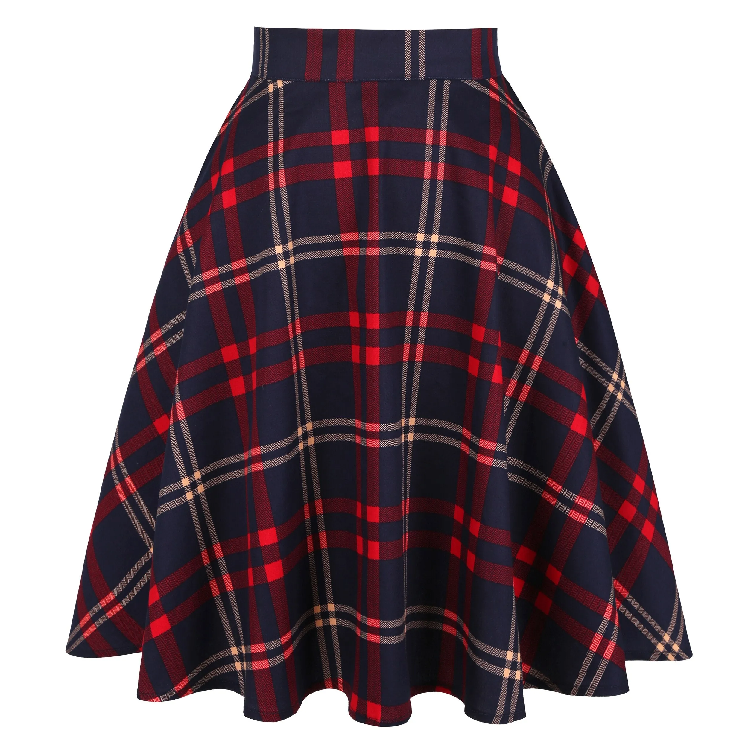 Checkered Cotton Womens Midi Skirts High Waist Pin Up Hepburn Retro Vintage Swing 50s 60s Rockabilly Plaid Jurken Skater 2021