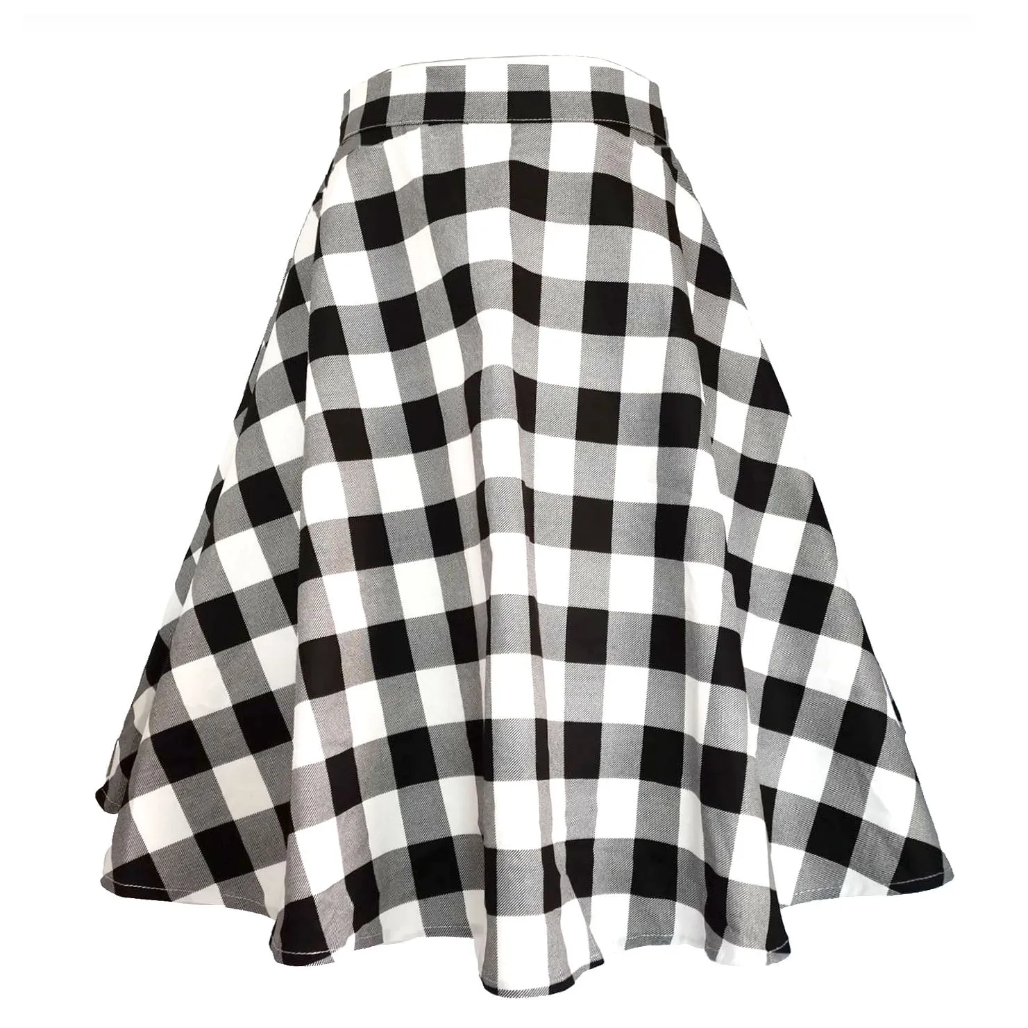 Checkered Cotton Womens Midi Skirts High Waist Pin Up Hepburn Retro Vintage Swing 50s 60s Rockabilly Plaid Jurken Skater 2021