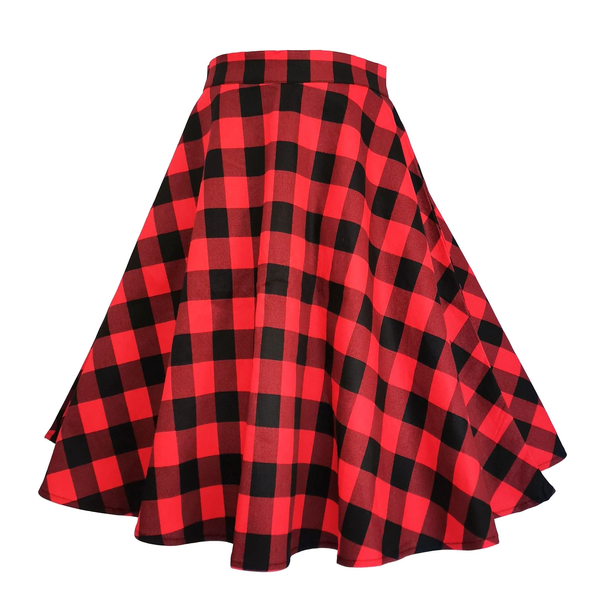 Checkered Cotton Womens Midi Skirts High Waist Pin Up Hepburn Retro Vintage Swing 50s 60s Rockabilly Plaid Jurken Skater 2021