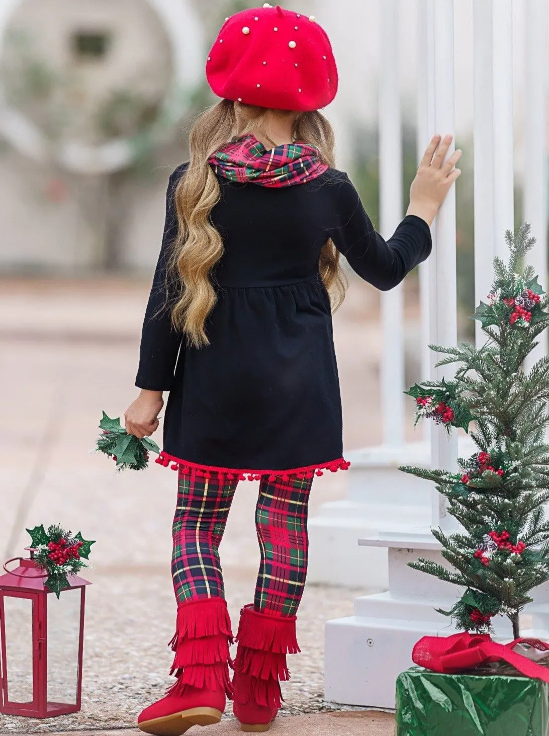 Christmas Haul Tunic, Plaid Scarf, and Legging Set