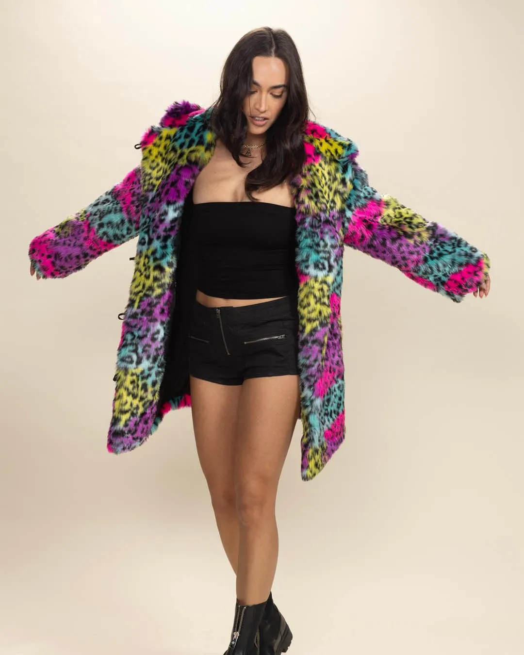 Classic Women's Faux Fur Coat | Neon Graffiti Leopard