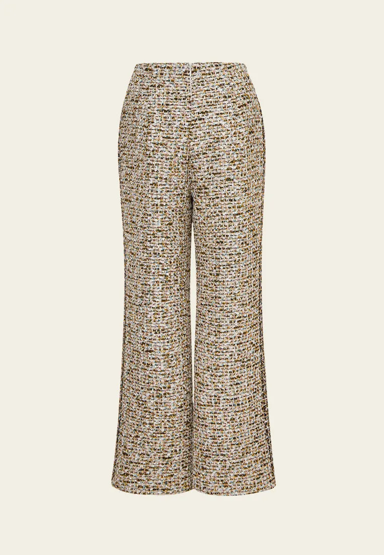 Concealed-fastening Flared Mixed Tweed Trousers