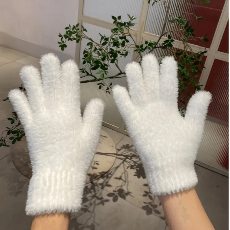 Cozy & Stylish Women's Fuzzy Winter Gloves - Soft, Breathable Knit for Cycling, Solid Color, Warm Polyester Blend, Hand Wash Only