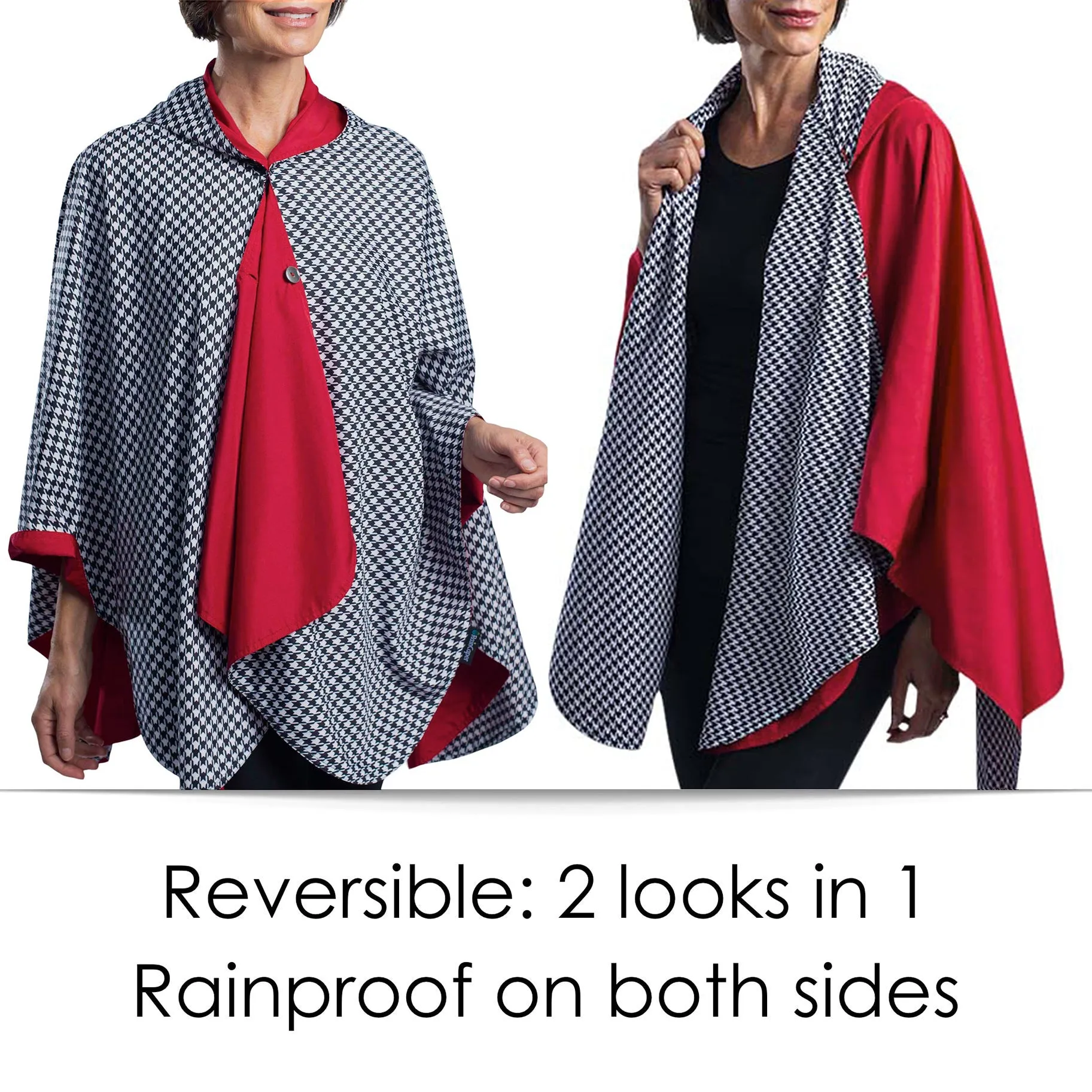 Crimson Black & White Houndstooth Womens Rain Cape