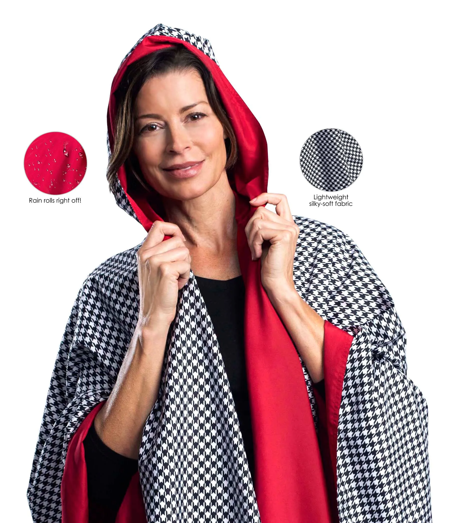 Crimson Black & White Houndstooth Womens Rain Cape