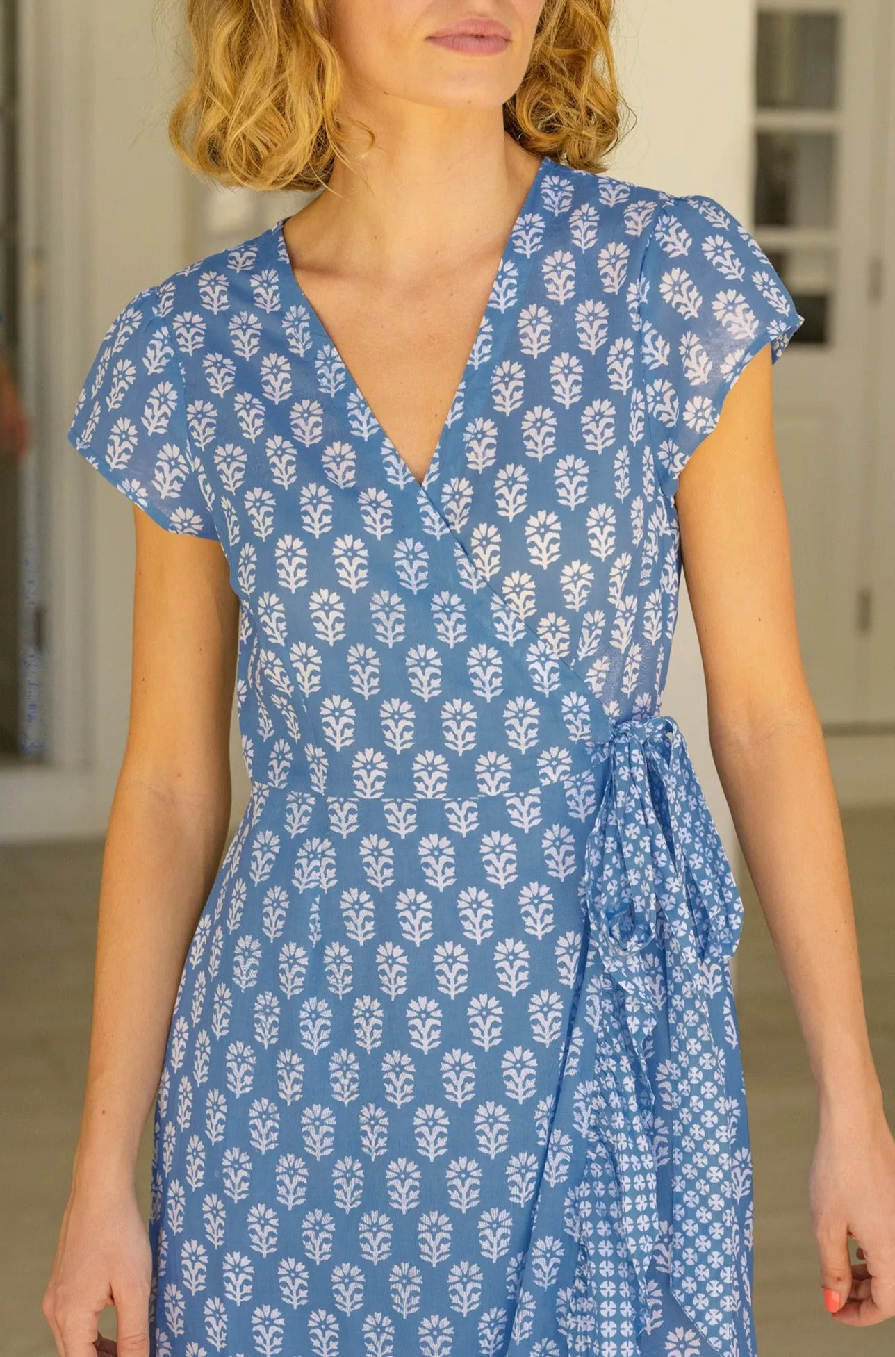 Demi Cotton Wrap Dress | Blue/White