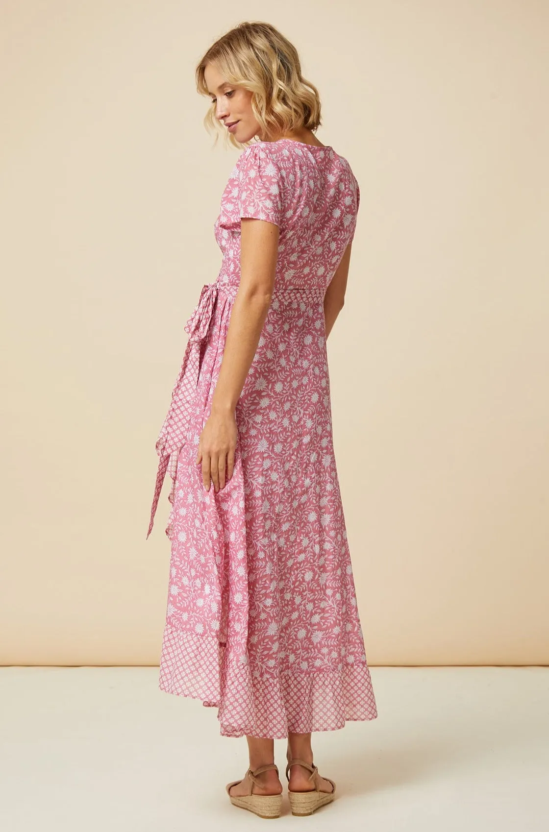 Demi Cotton Wrap Dress | Primula Pink/White