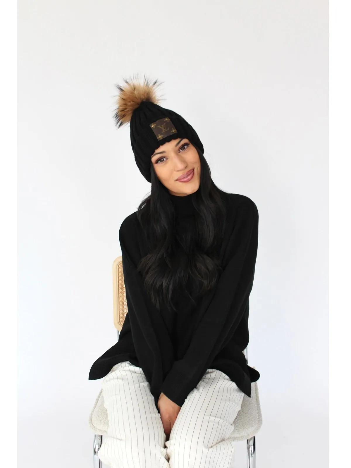 Designer Up-Cycled Fur Pom Beanie