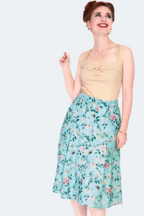 Ditsy Butterfly Print Button Front Midi Skirt