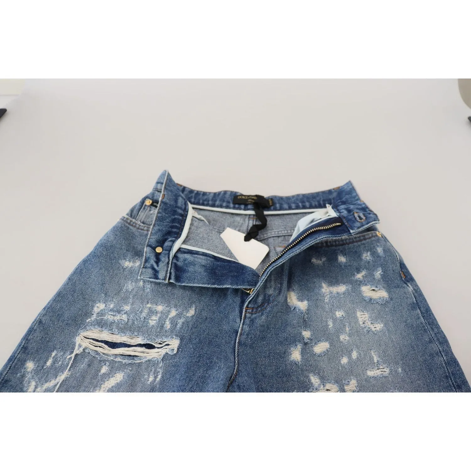 Dolce & Gabbana Chic Tattered Denim Pants - Indigo Essence