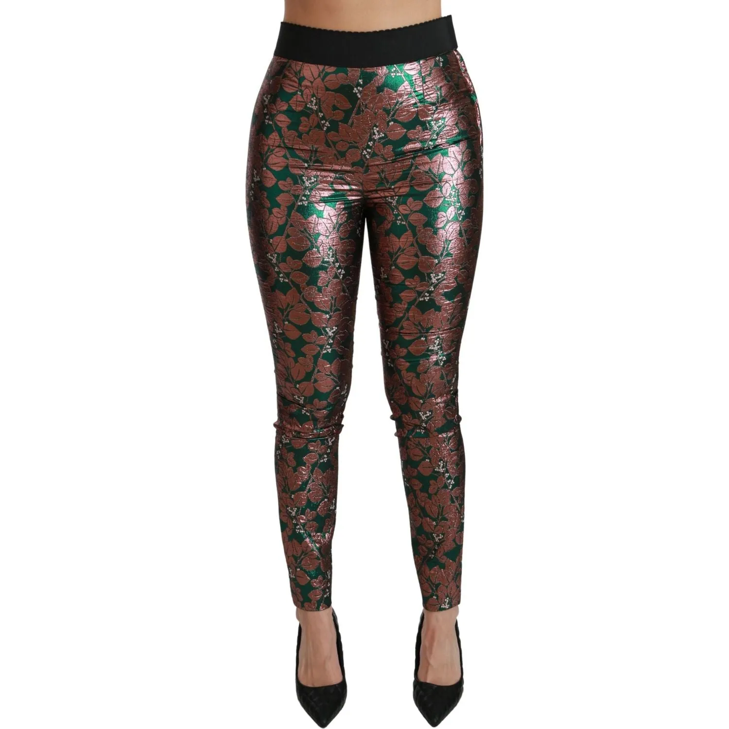 Dolce & Gabbana Elegant Bronze Leaf Metallic Trousers