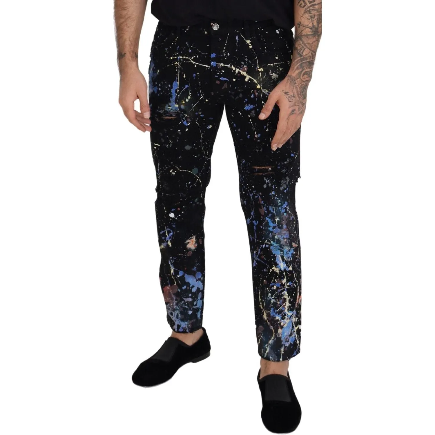 Dolce & Gabbana Exquisite Color Splash Print Denim Pants