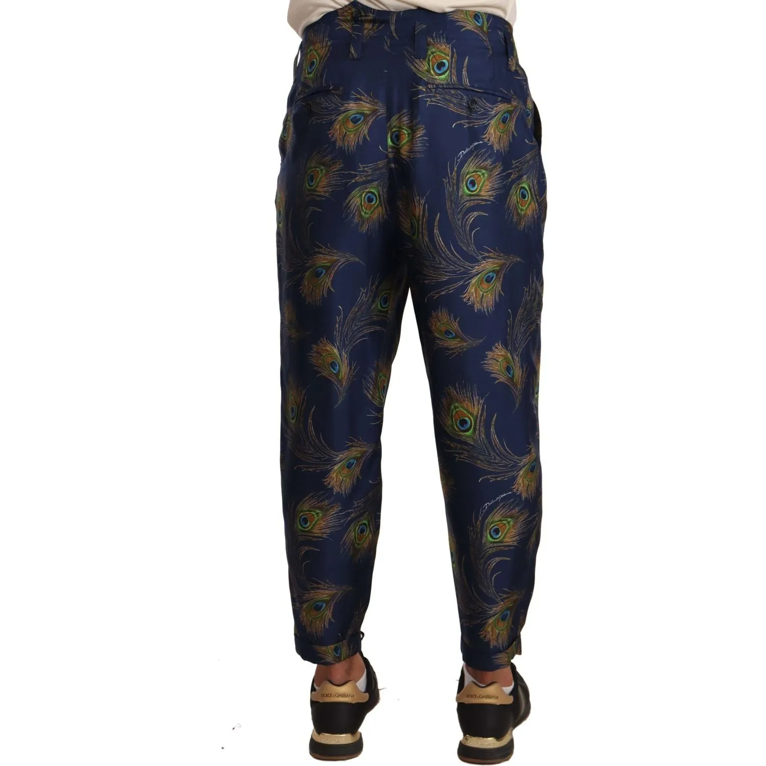 Dolce & Gabbana Exquisite Peacock Print Silk Trousers