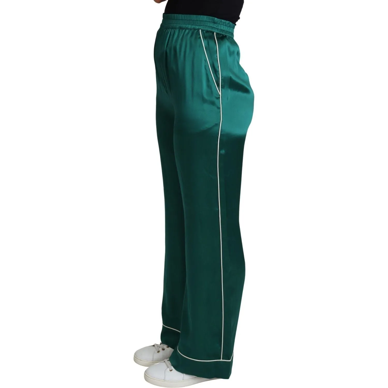 Dolce & Gabbana Exquisite Silk Pajama Trousers in Lush Green