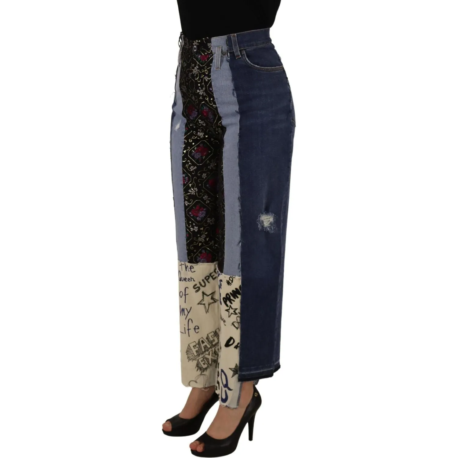 Dolce & Gabbana High-Waist Multicolor Wide-Cut Jeans