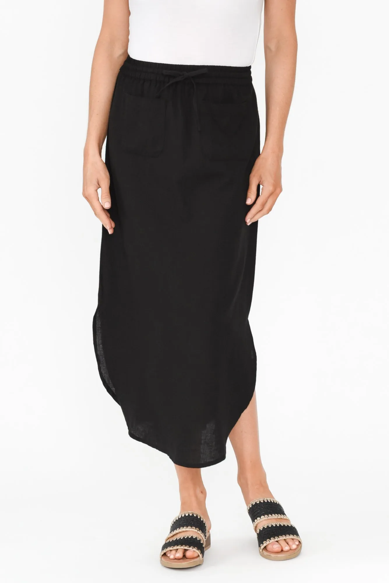 Ember Black Cotton Blend Drawstring Skirt